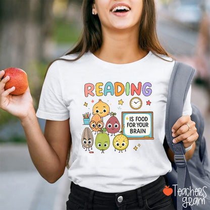 Reading Is Food For Your Brain Food Group Teacher T-Shirt