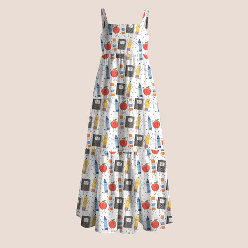 Notebook Pencil Apple Pattern Teacher Slip Dress