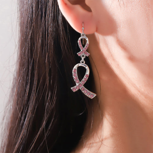 Diamond Breast Cancer Awareness Teacher Metal Earrings