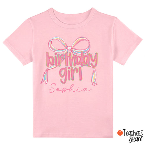 Personalized Birthday Girl Coquette Bow Class T-Shirt