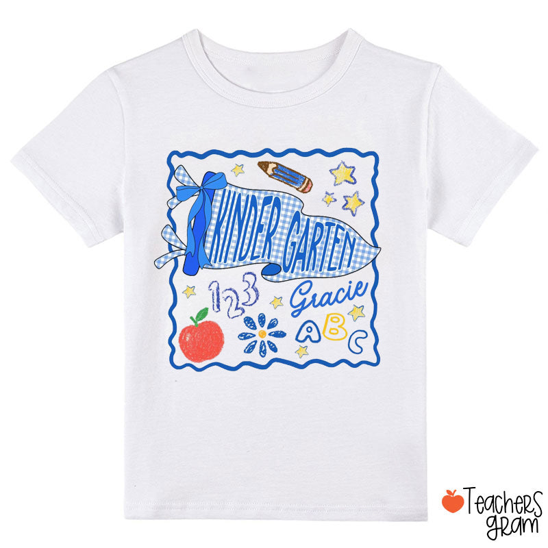 Personalized Grade And Name Blue Pennant Graffiti Class T-Shirt