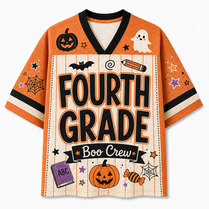 Personalized Grade And Name Halloween Boo Crew Teacher Mesh Jersey