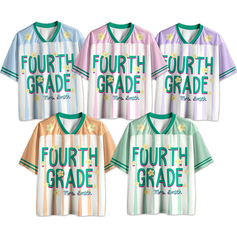 Personalized Grade Name Floral Striped Mesh Jersey