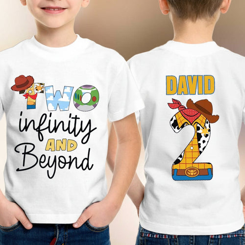Personalized Name And Number Two Infinity And Beyond Class Two Sided T-Shirt