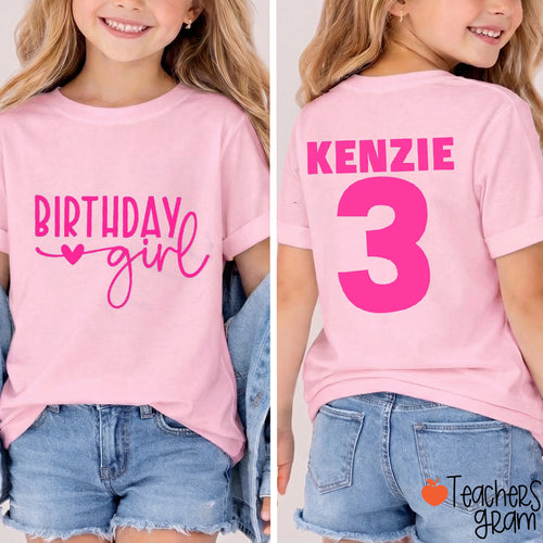 Personalized Pretty Birthday Girl Two Sided T-Shirt