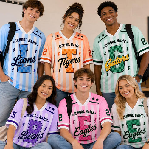 Personalized School Name Mascot And Number Stripe Teacher Mesh Jersey