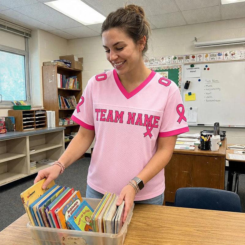 Personalized Team Name And Name And Number Breast Cancer Teacher Mesh Jersey