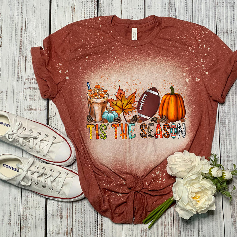 Pumpkin Coffee Maple Leaf Football Teacher Printed Super Soft T-Shirt