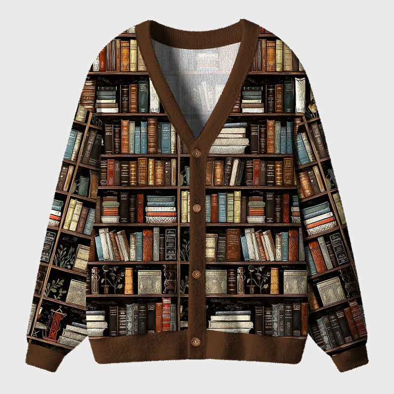 Retro Bookshelf Teacher Ugly Cardigan Sweaters