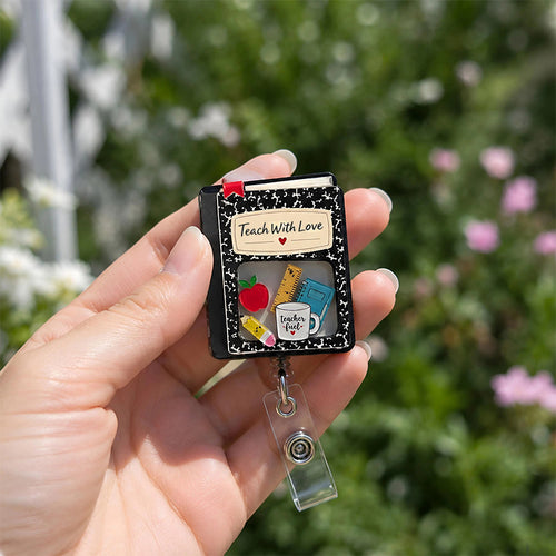 Teacher With Love Composition Notebook Shaker Teacher Badge Reel