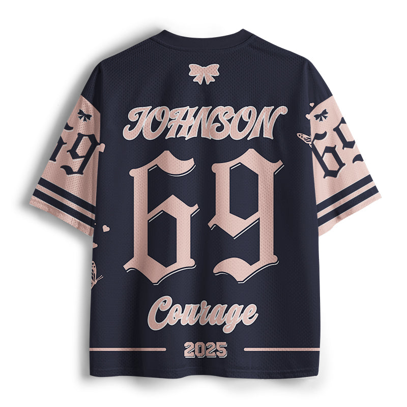 Personalized Name And Number Courage Pink Bow Teacher Mesh Jersey
