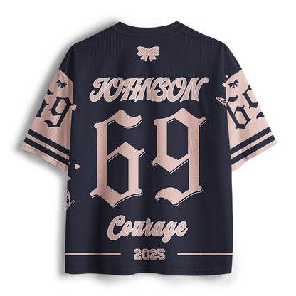 Personalized Name And Number Courage Pink Bow Teacher Mesh Jersey