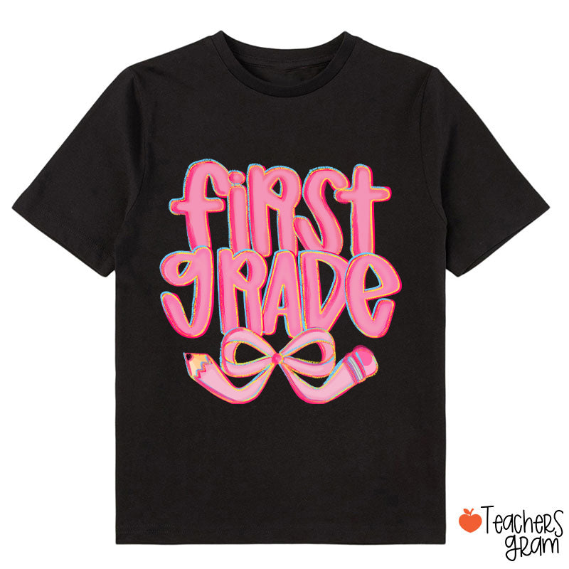 Personalized Grade Pencil Bow Cute Pink Fonts Class T-Shirt