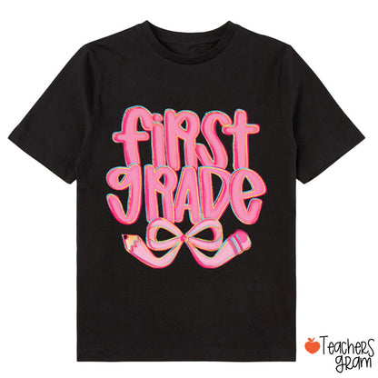 Personalized Grade Pencil Bow Cute Pink Fonts Class T-Shirt