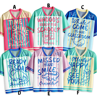 Personalized Animal Pun Striped Teacher Mesh Jersey