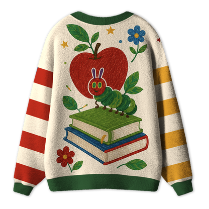Caterpillar Reading Books Teacher Ugly Cardigan Sweaters