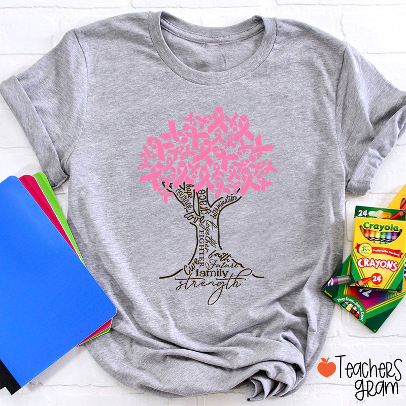 Pink Ribbon Tree Breast Cancer Teacher T-Shirt