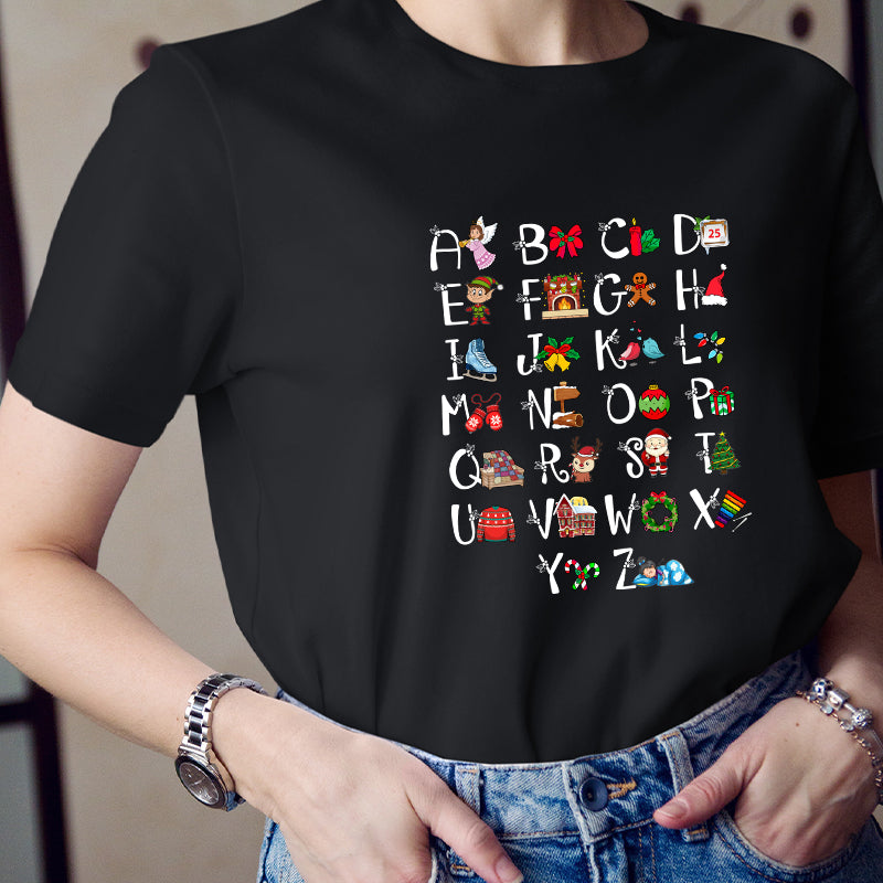 Learn The Alphabet With Christmas Teacher T-Shirt