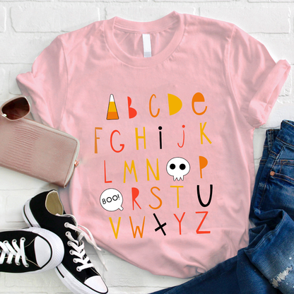 Cartoon Halloween Vibes Alphabet Teacher T-Shirt