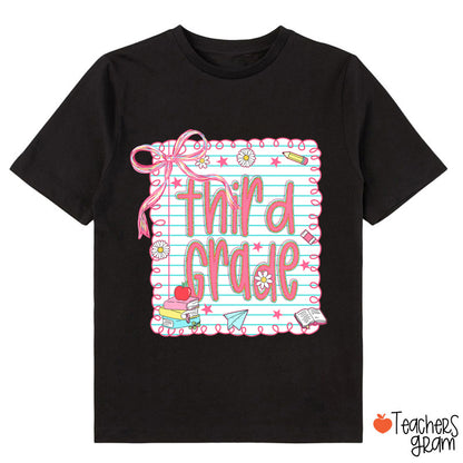 Personalized Grade Pink Bow Notebook Class T-Shirt