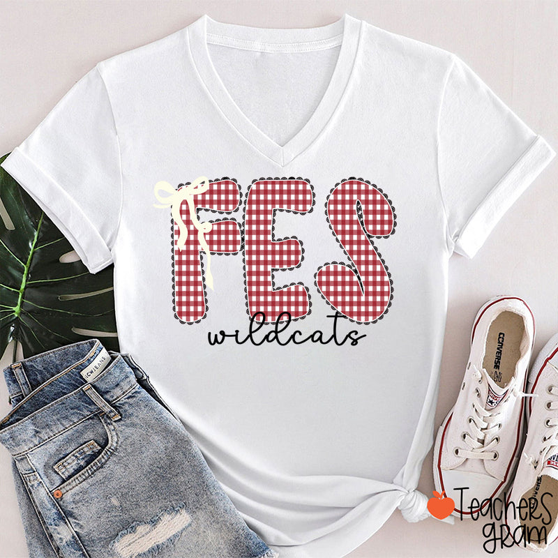 Personalized Gingham School Spirit V-Neck T-Shirt