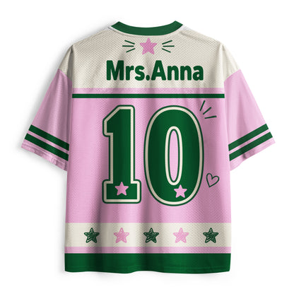 Personalized Grade And Name Preppy Color Teacher Mesh Jersey