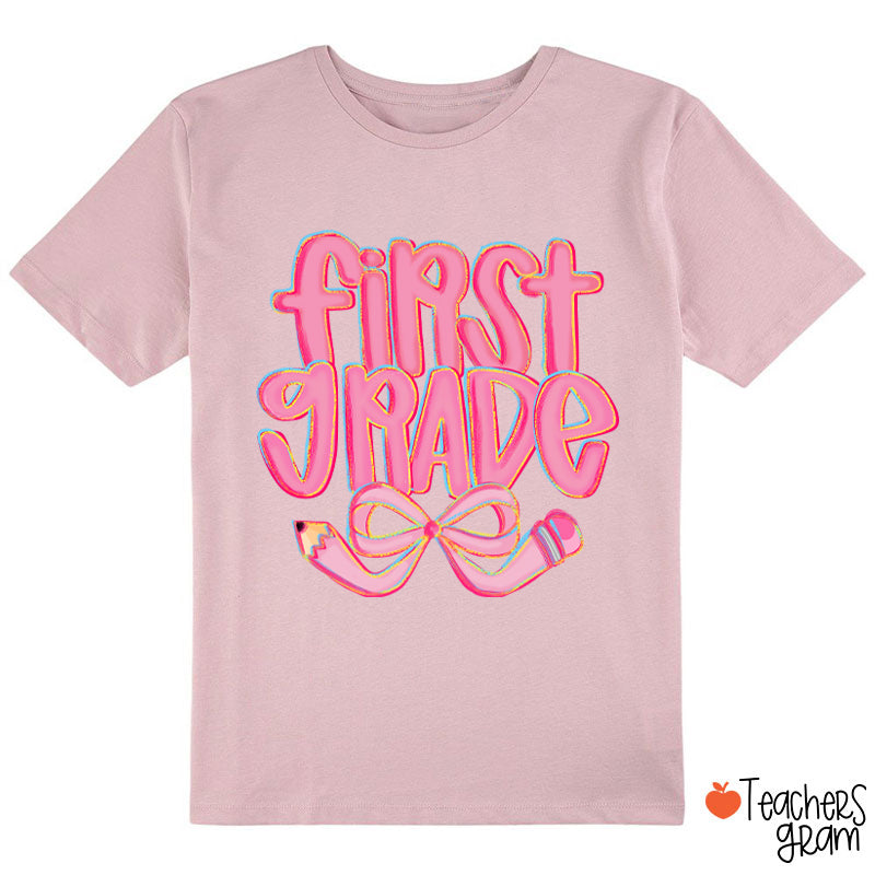Personalized Grade Pencil Bow Cute Pink Fonts Class T-Shirt