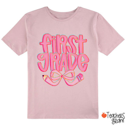 Personalized Grade Pencil Bow Cute Pink Fonts Class T-Shirt