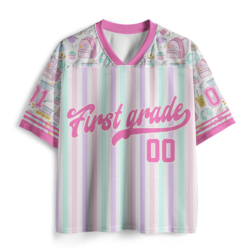 Personalized Grade And Name Preppy Stripes School Stuff Teacher Mesh Jersey