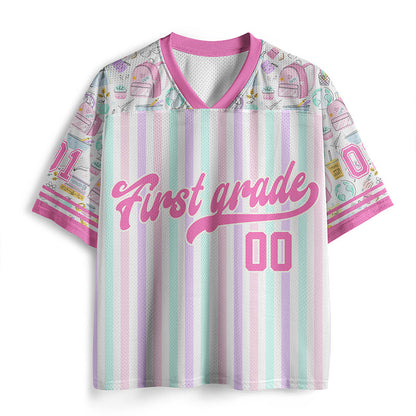 Personalized Grade And Name Preppy Stripes School Stuff Teacher Mesh Jersey