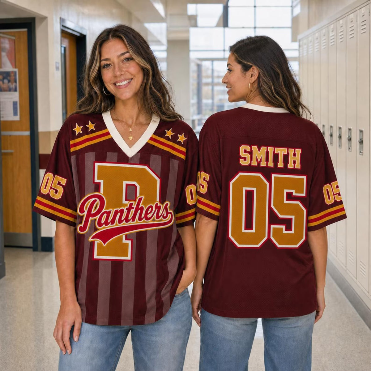 Personalized Mascot Vintage Distressed Letter Striped Teacher Mesh Jersey