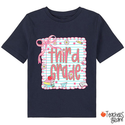 Personalized Grade Pink Bow Notebook Class T-Shirt