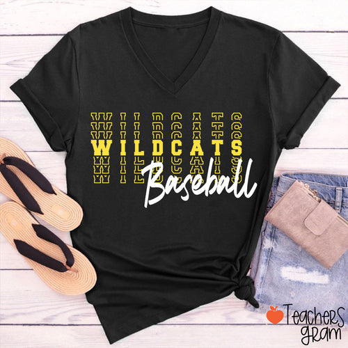 Personalized Mascot Text Stacking Teacher Female V-Neck T-Shirt