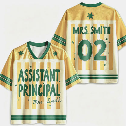 Personalized Grade And Name Preppy Stripes Teacher Mesh Jersey