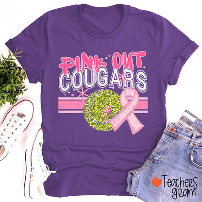 Personalized Mascot And Sport Pink Out Teacher T-Shirt