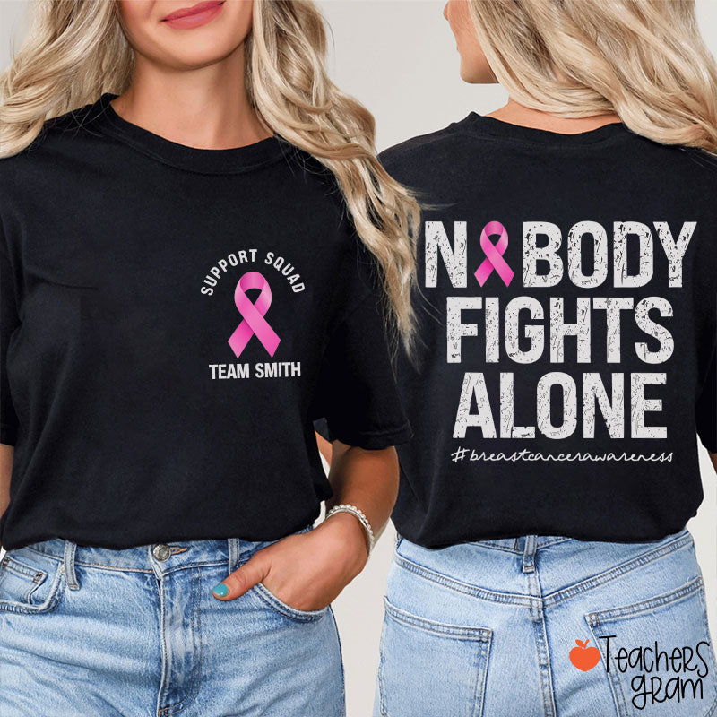 Personalized Pink Ribbon Warrior Teacher Two Sided T-Shirt