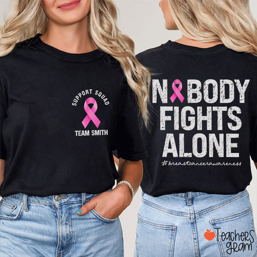 Personalized Pink Ribbon Warrior Teacher Two Sided T-Shirt