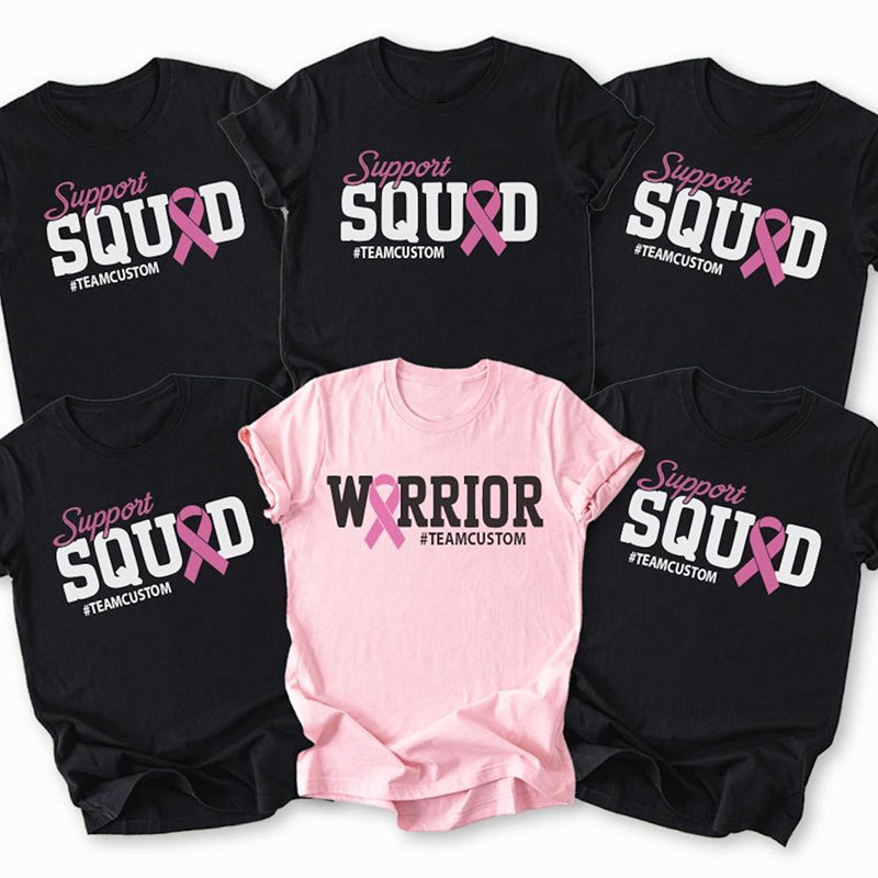Personalized Support Squad Warrior Pink Awareness Ribbon Custom Team Tag Teacher T-Shirt