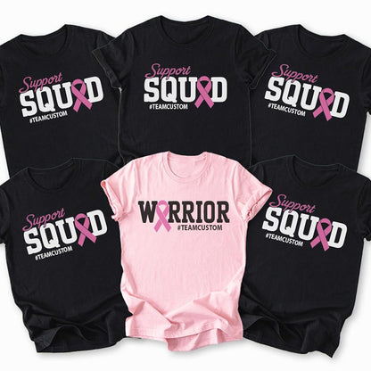 Personalized Support Squad Warrior Pink Awareness Ribbon Custom Team Tag Teacher T-Shirt