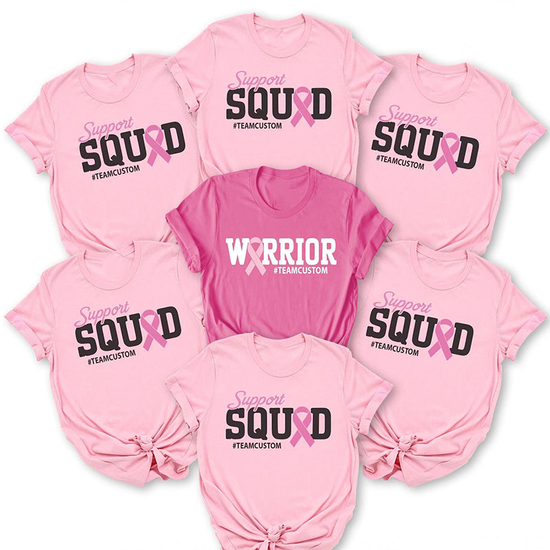 Personalized Support Squad Warrior Pink Awareness Ribbon Custom Team Tag Teacher T-Shirt