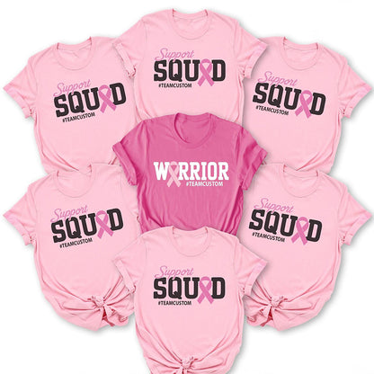 Personalized Support Squad Warrior Pink Awareness Ribbon Custom Team Tag Teacher T-Shirt
