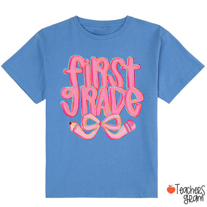 Personalized Grade Pencil Bow Cute Pink Fonts Class T-Shirt