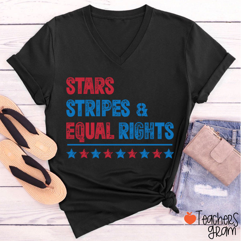 Stars Stripes And Equal Rights Teacher Female V-Neck T-Shirt
