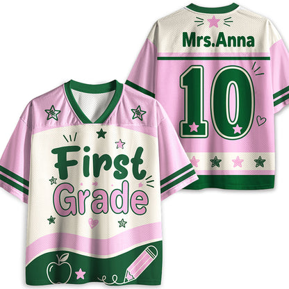 Personalized Grade And Name Preppy Color Teacher Mesh Jersey