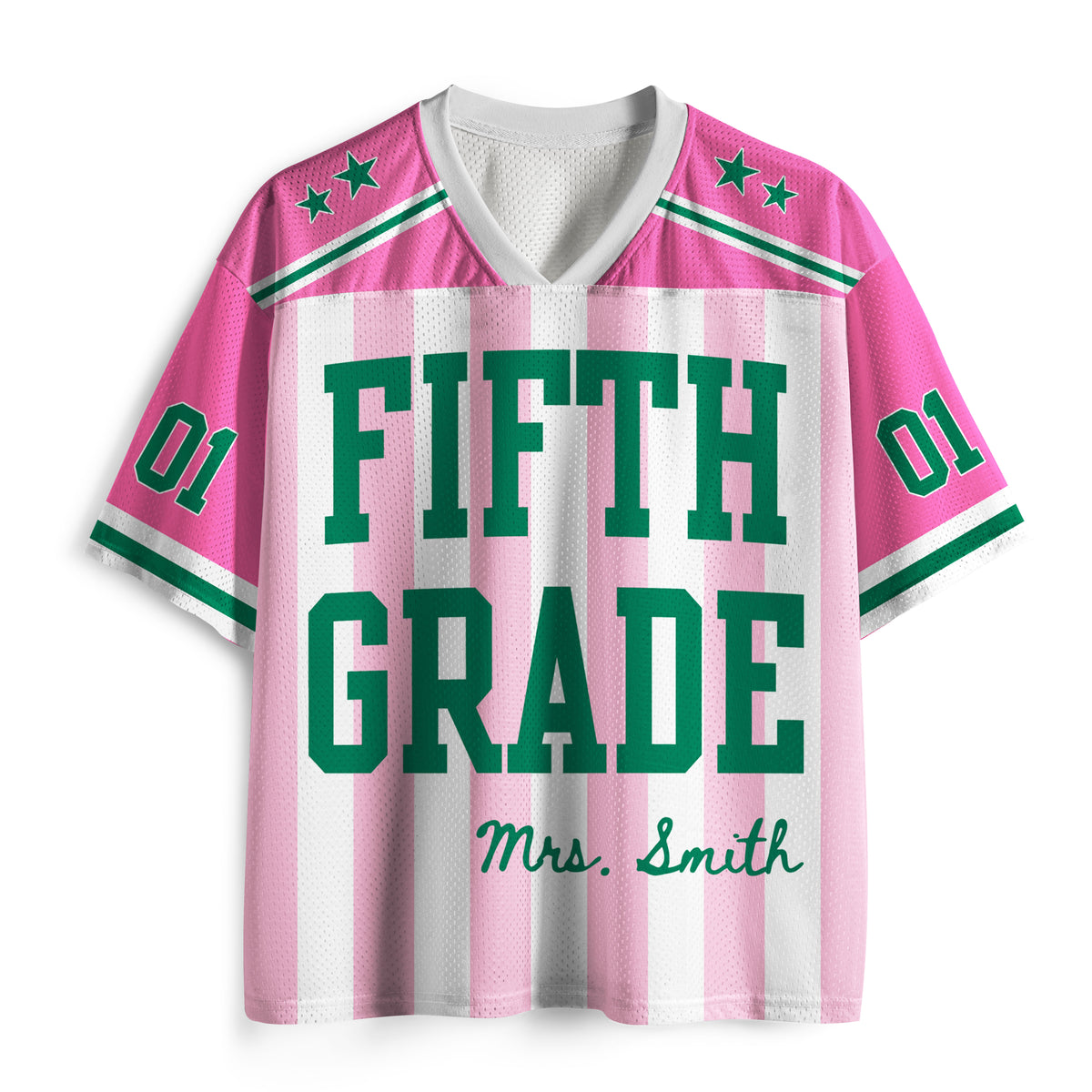 Personalized Grade And Name Preppy Stripes Stars Teacher Mesh Jersey